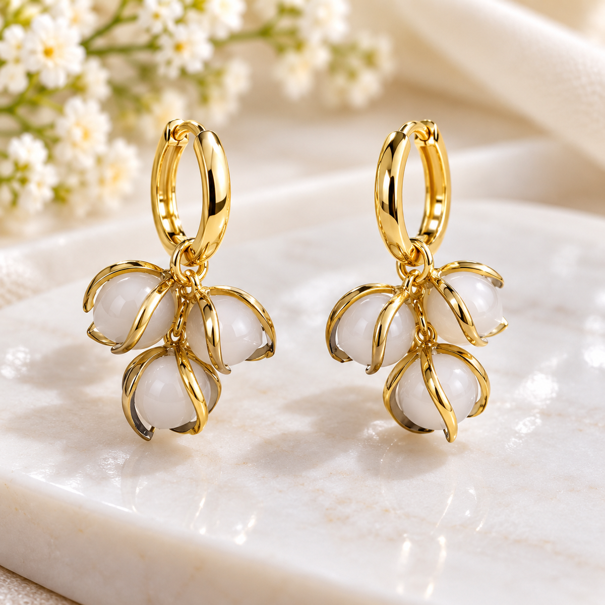 GOLDEN PEARL HOOP EARRINGS