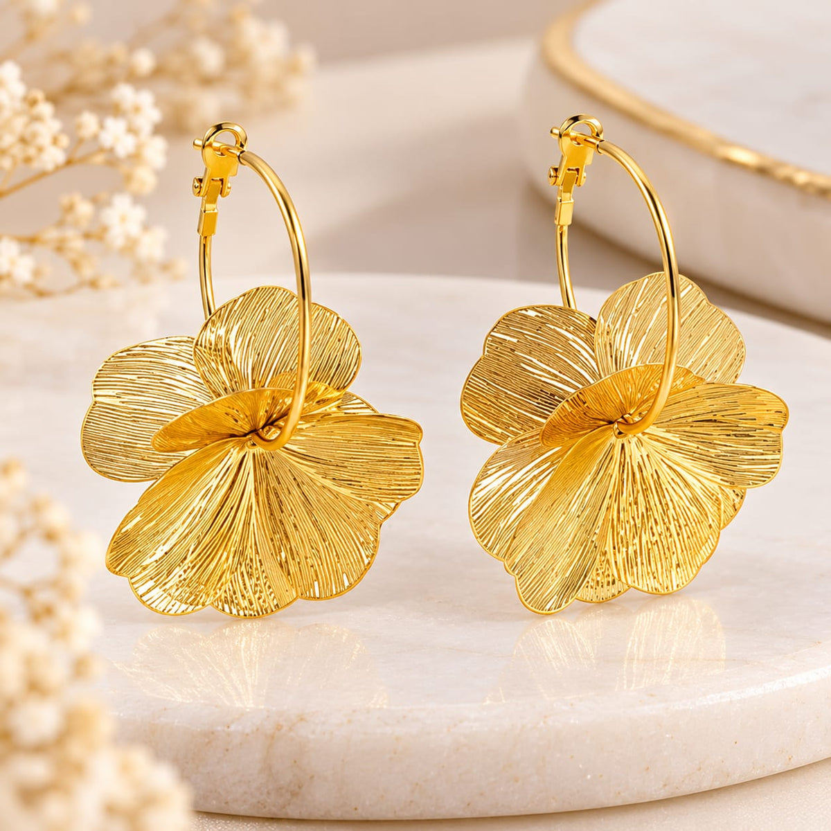 Golden Flower Hoop Earrings for Women