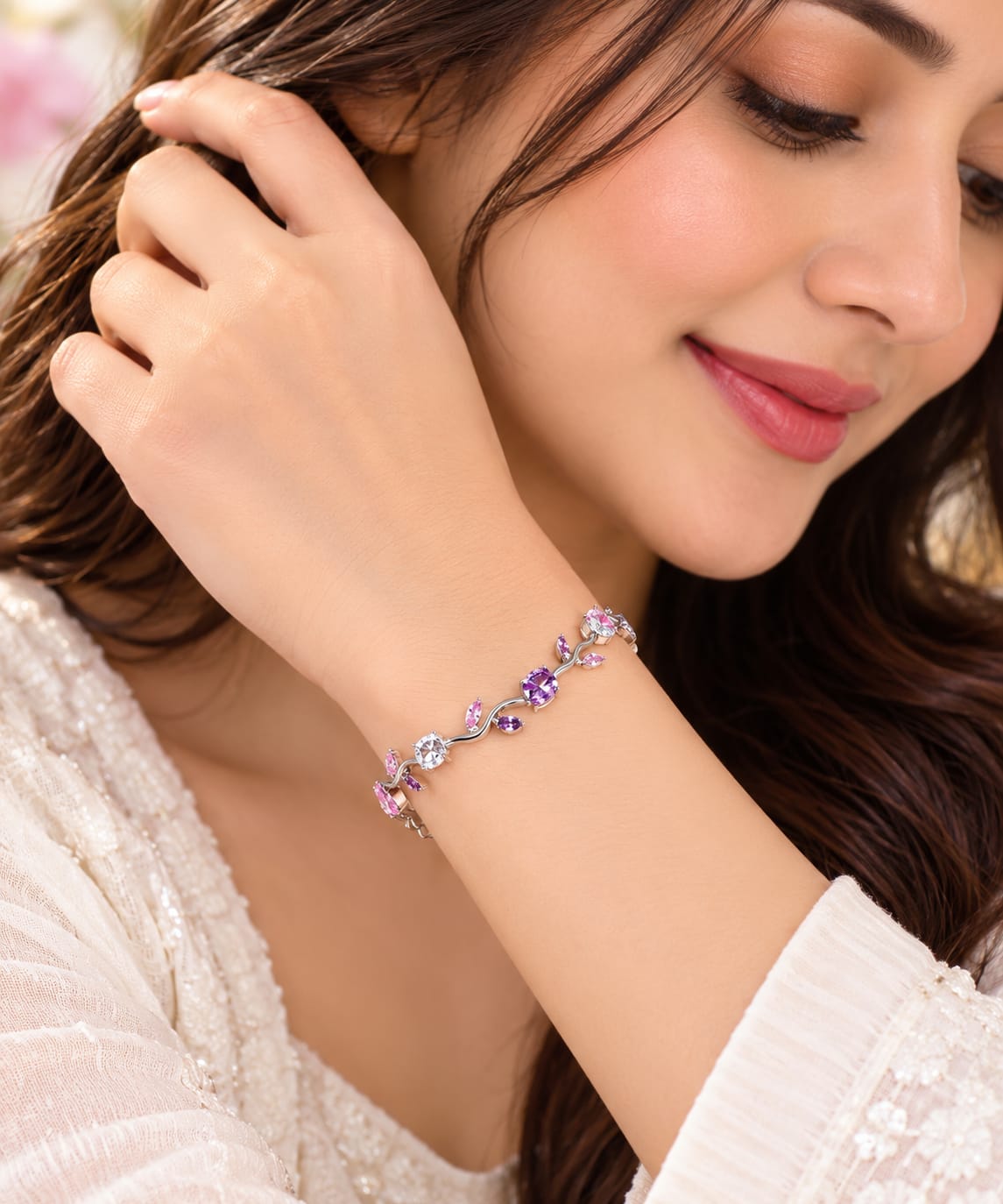 Premium Pink & Purple Crystal Bracelet for Women
