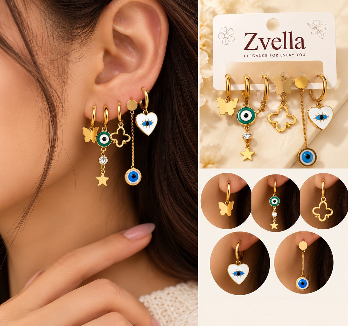 6-Piece Fancy Gold Plated Earrings Set for Women