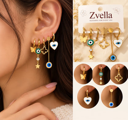 6-Piece Fancy Gold Plated Earrings Set for Women