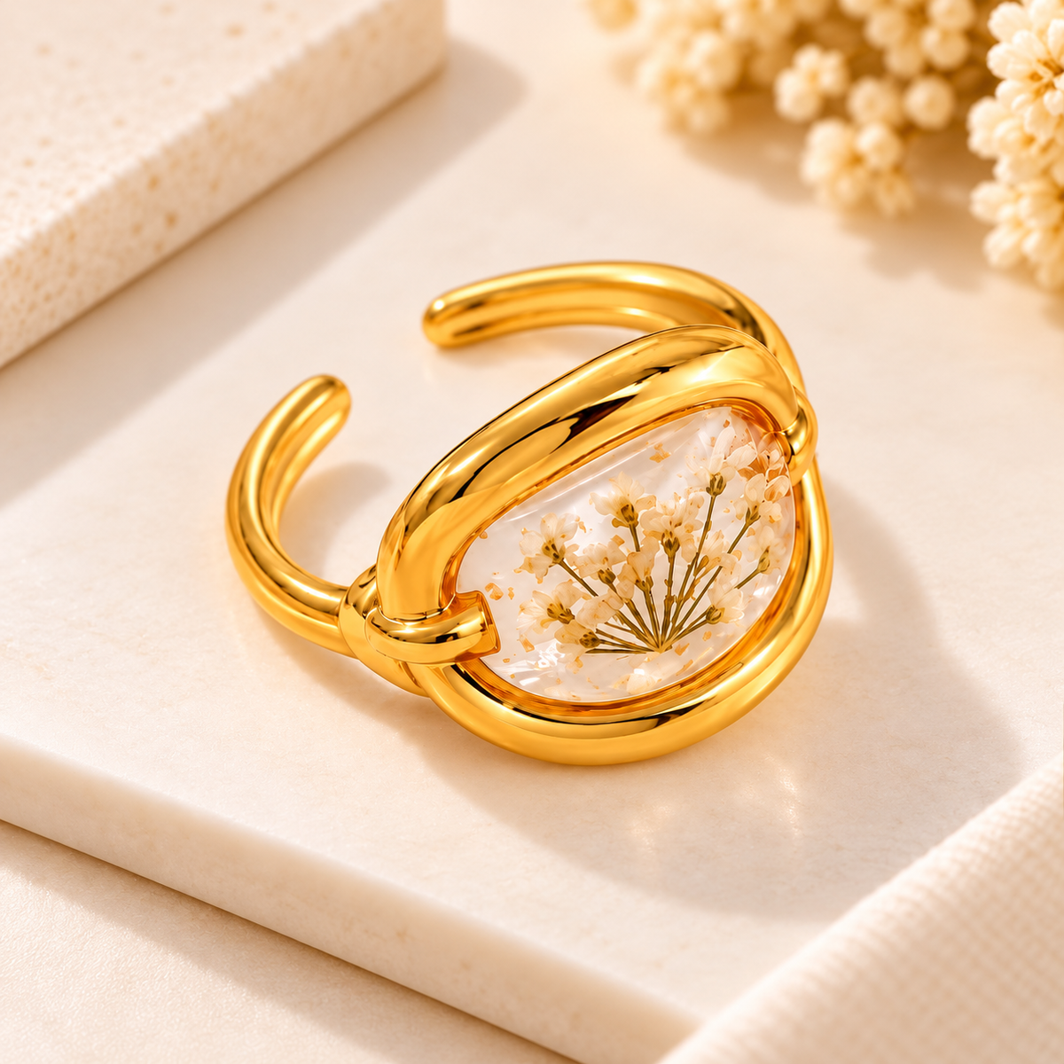 Floral Resin Art Adjustable Ring