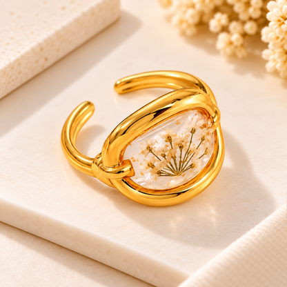 Floral Resin Art Adjustable Ring