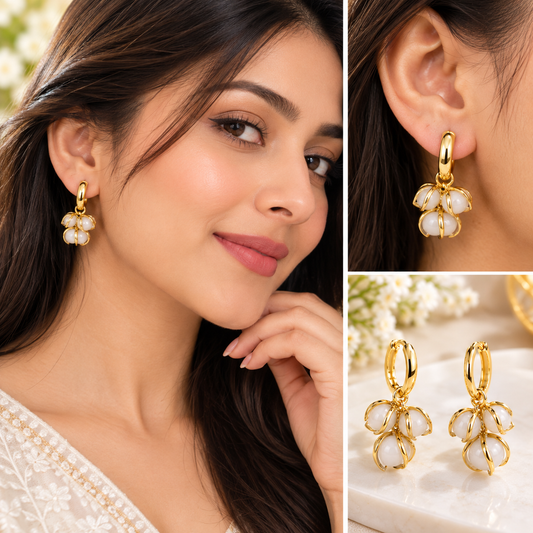 GOLDEN PEARL HOOP EARRINGS