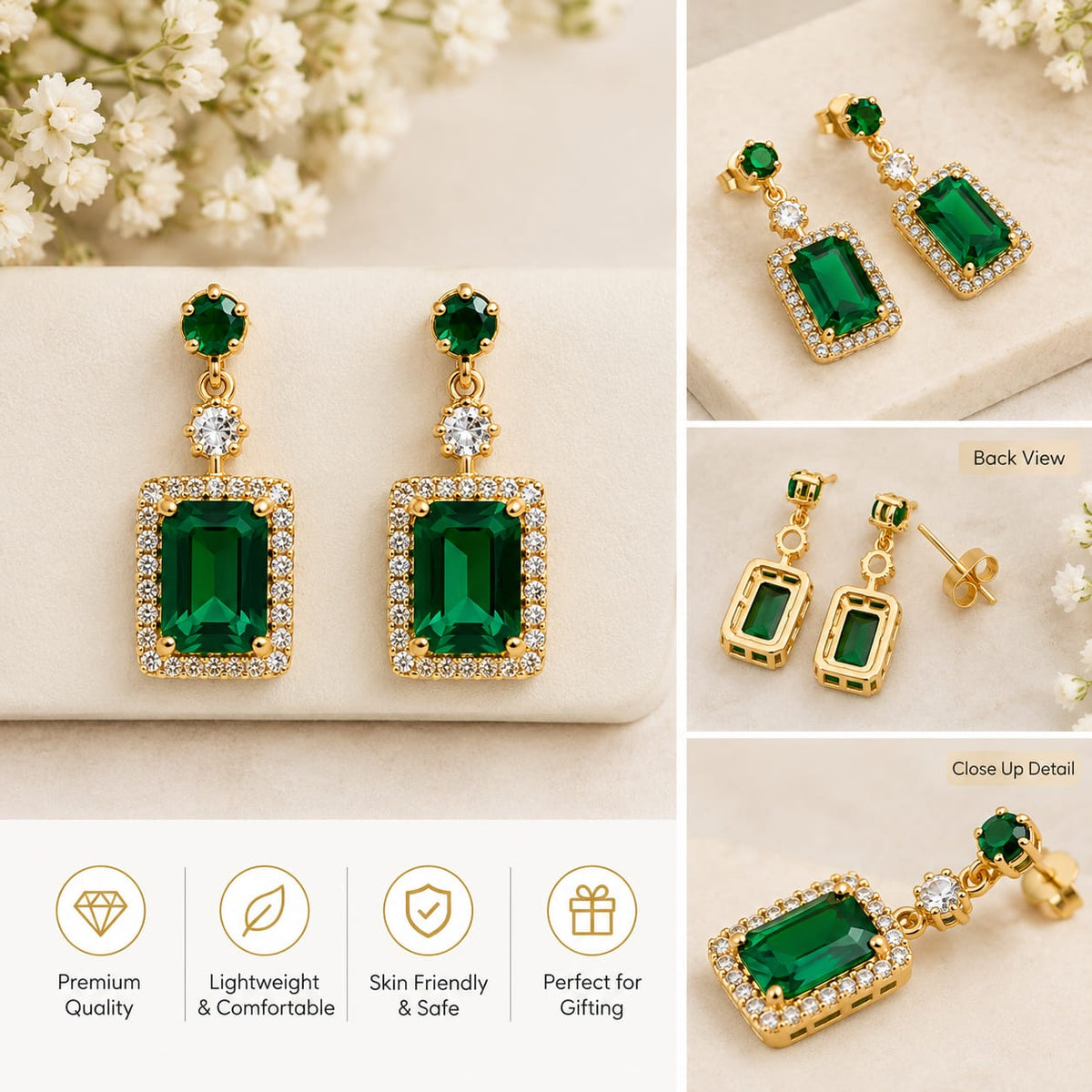 GOLD TONE EMERALD NECKLACE AND RING SET