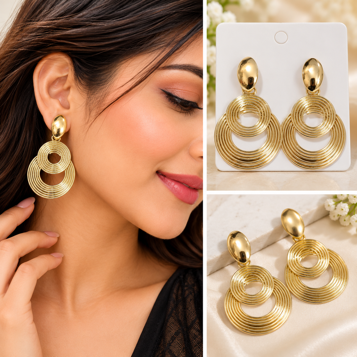 GOLD TONE GEOMETRIC DROP EARRING