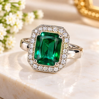 GREEN GEMSTONE HALO RING