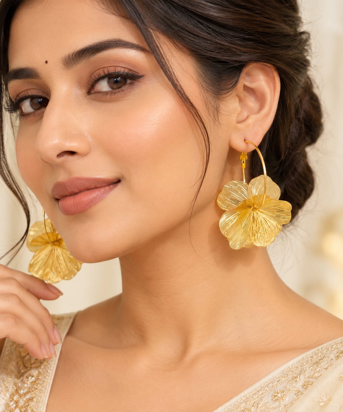 Golden Flower Hoop Earrings for Women