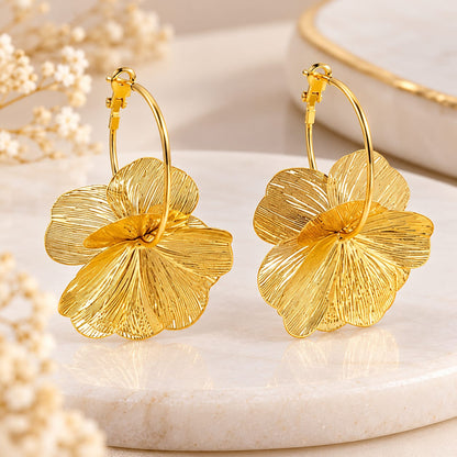 Golden Flower Hoop Earrings for Women