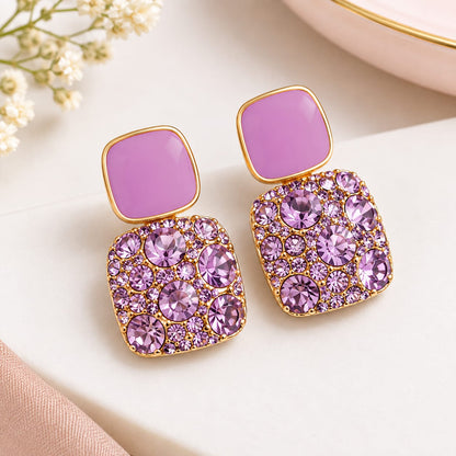 PURPLE GOLD TONE SQUARE DROP EARRINGS